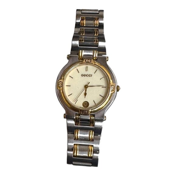 GUCCI Two Tone 9000M Quartz Gold Dial Men’s Womens watch Fast Shipping Authentic - Picture 3 of 6